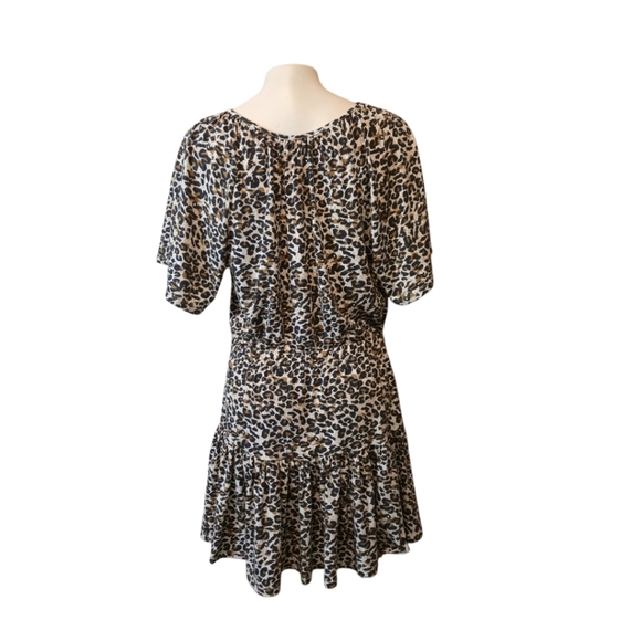 CHELSEA AND VIOLET Leopard Linen Blend Dress Flutter Sleeve Drop Waist Medium‎ - Picture 8 of 15